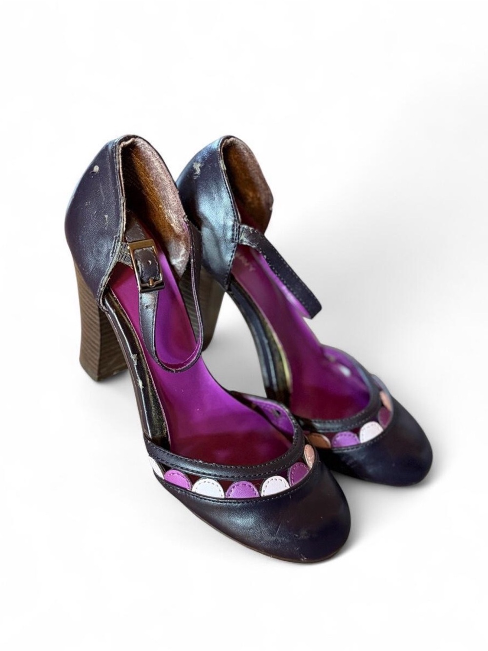 Old Navy Purple Mary Jane Heels with Pink & Cream Accents